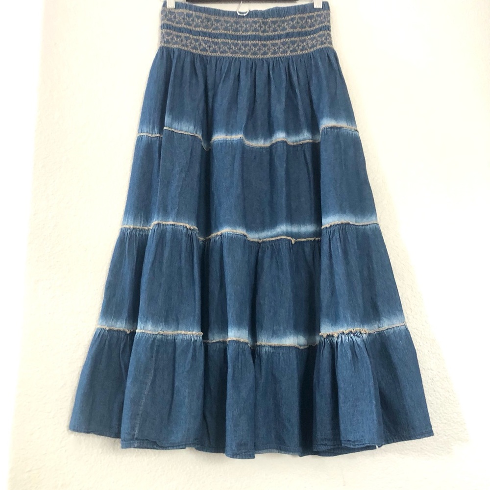 NWOT Denim Tiered Maxi Skirt - Blue